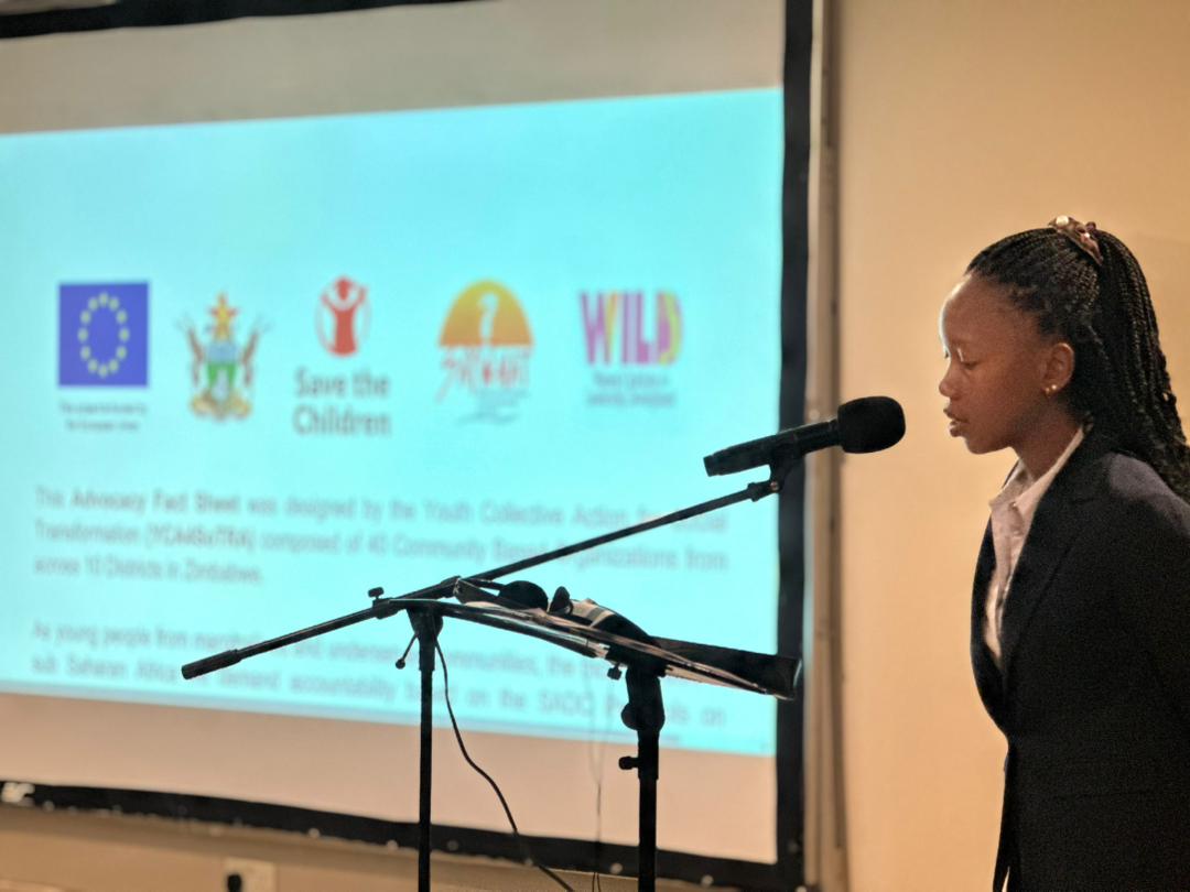 YPA youth advocate speaking at an EU & Save the Children advocacy event